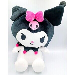 Sanrio KUROMI Plush Backpack 16" Large SUPER SOFT Stuffed Goth Kawaii Black